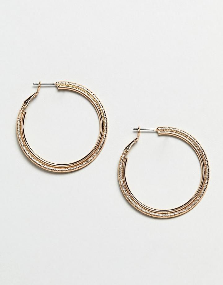 Asos Design Hoop Earrings With Textured Double Row Design In Gold - Gold
