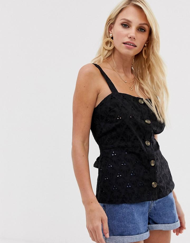 Asos Design Palm Broderie Sun Top With Tie Waist-black