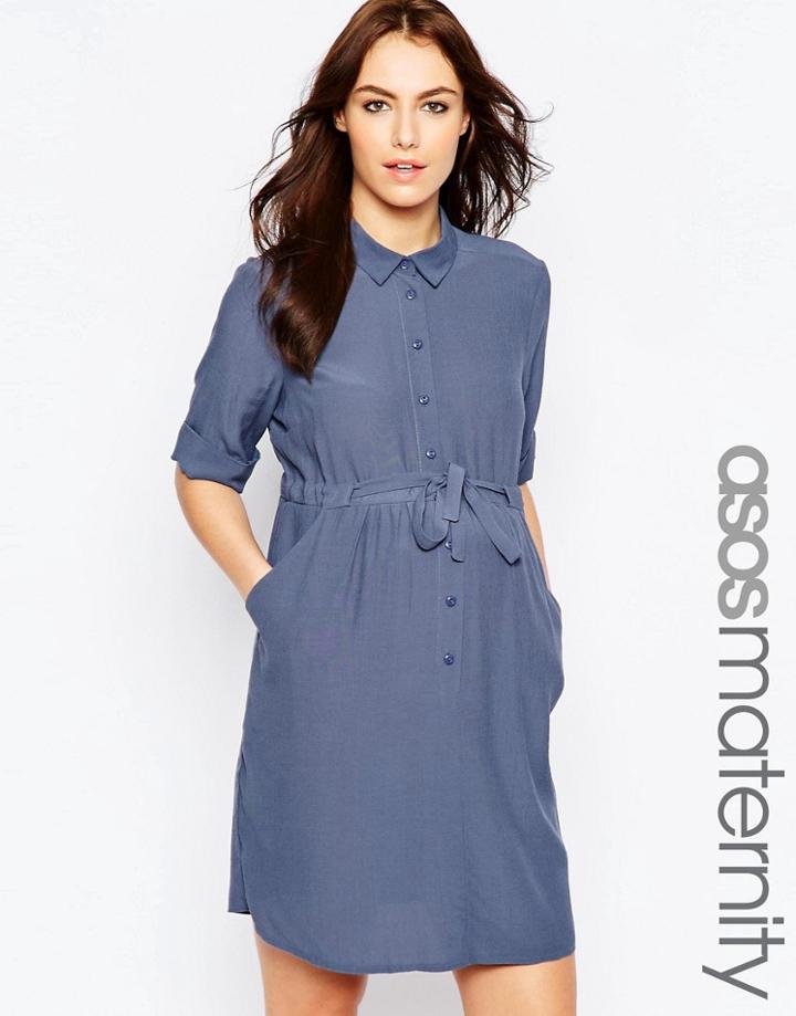 Asos Maternity Shirt Dress With Tie Waist - Gray