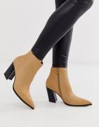 Asos Design Elude Leather Pointed Heeled Boots In Camel - Beige