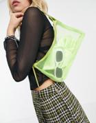 Asos Design Shoulder Bag With Buckle Strap In Lime Organza-blues