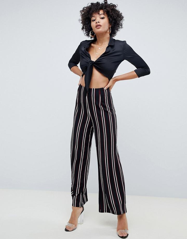 Ax Paris Striped Wide Leg Pants - Black