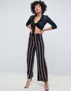Ax Paris Striped Wide Leg Pants - Black