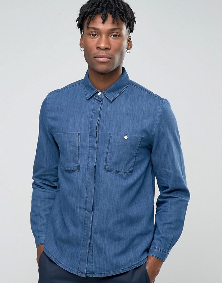 Bethnals Steve Chest Pocket Shirt In Indigo - Navy