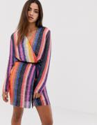Club L Wrap Striped Sequin Mini Dress-multi
