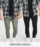 Asos Design 2 Pack Extreme Super Skinny Chinos In Khaki And Black Save-multi