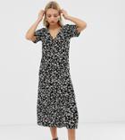 Monki Daisy Flower Print Midi Shirt Dress In Black