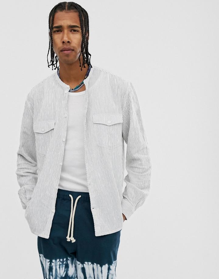 Weekday Champ Shirt With Granddad Collar In Stripe - White