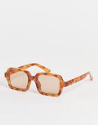 Topshop 70s Plastic Rectangle Sunglasses In Tortoiseshell-brown