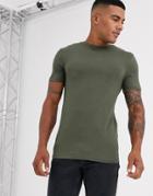 River Island Muscle Fit T-shirt In Khaki