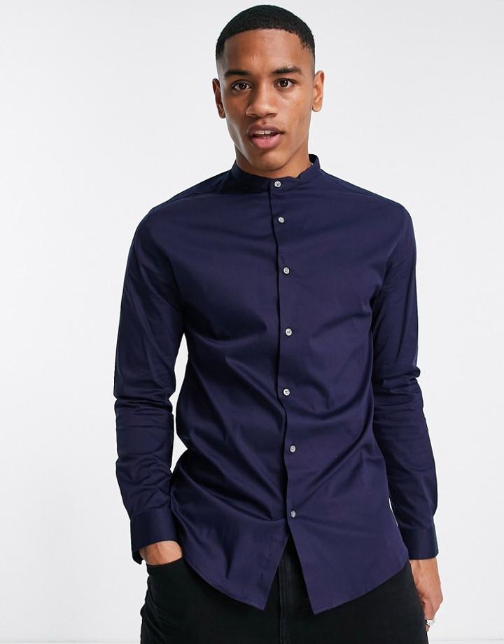River Island Grandad Muscle Shirt In Navy