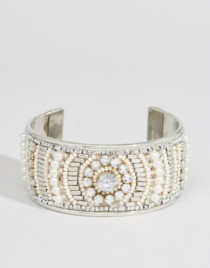 Asos Occasion Bead Cuff Bracelet - Cream