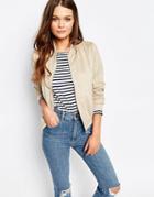 New Look Suedette Bomber Jacket - Stone