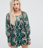 Asos Petite Embroidered Mesh Romper-multi
