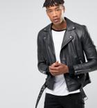 Barney's Originals Tall Premium Leather Biker Jacket - Black