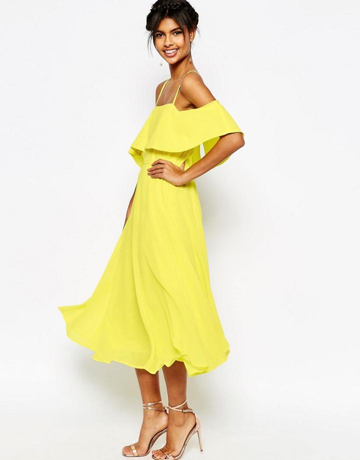 Asos Cold Shoulder Midi Dress - Hot Lemon