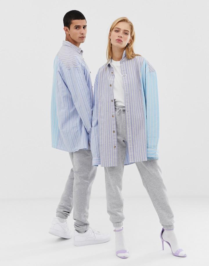 Collusion Unisex Mixed Stripe Oxford Shirt - Blue