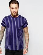 Asos T-shirt With Vertical Stripe In Knitted Fabric - Salute Navy