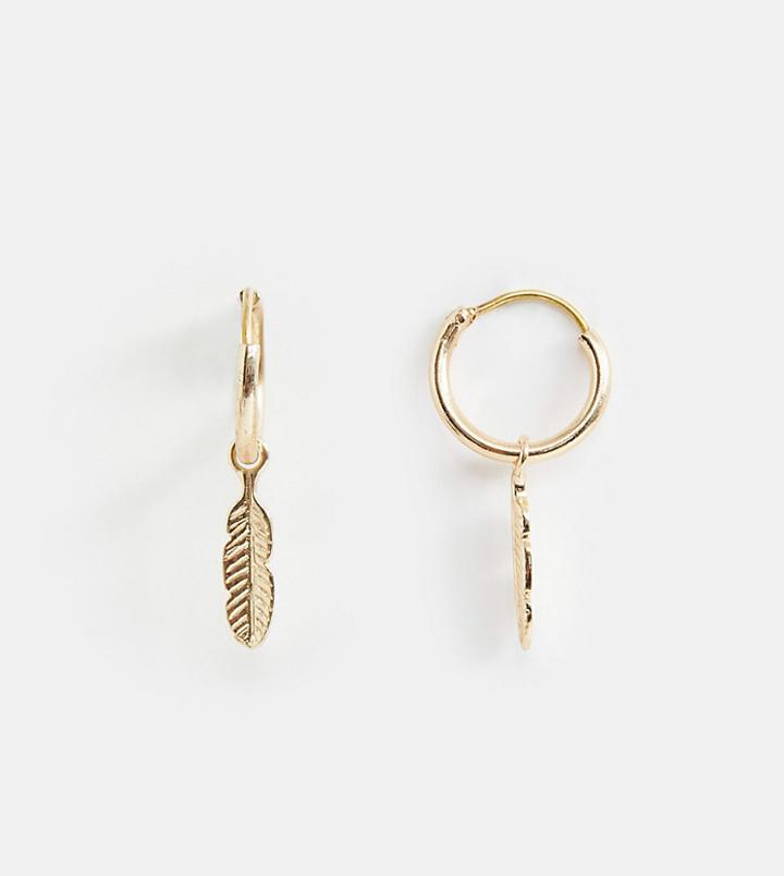 Reclaimed Vintage Inspired Hoop Earrings With Feather In Gold Exclusive At Asos - Gold