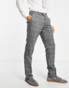 Gianni Feraud Wool Mix Windowpane Check Slim Fit Pants-gray