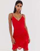 Tfnc Wrap Strappy Dress With Chiffon Frill Detail - Red