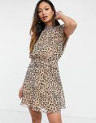Asos Design Sleeveless Mini Dress With Ruched Waist In Animal Print-multi