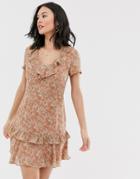 Glamorous Tea Dress With Ruffle Detail In Tonal Floral-pink