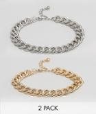 Asos Bracelet Pack With Gold And Silver Midweight Chains - Multi