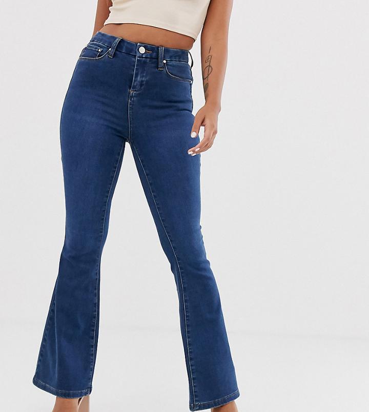 Asos Design Petite Sculpt Me Full Length Flare Jeans In Mid Vintage Blue Wash - Blue