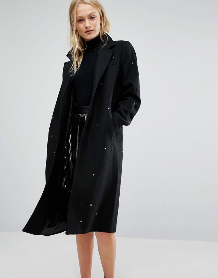 Newlily Coat With Star Embellishment - Black