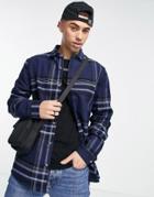 River Island Long Sleeve Check Shirt In Black & Navy