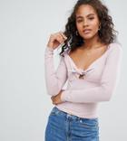 Asos Design Tall Long Sleeve Top With Tie Front Detail - Pink