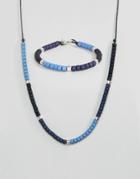 Icon Brand Beaded Bracelet & Necklace In 2 Pack - Blue