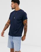 Asos Design T-shirt With Crew Neck And Roll Sleeve In Navy - Navy