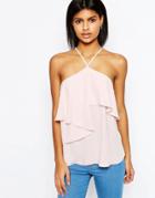 Asos Halter Neck Ruffle Front Cami Top - Pink