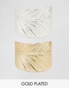 Nylon Two Wrap Feather Bracelet Set - Gold