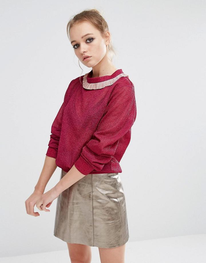 Sister Jane Ruffle Sparkle Skinny Sweater - Pink