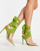 Public Desire Suri Tie Up Stileto Sandals In Olive-green