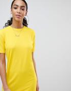Asos Design T-shirt Dress In Slinky Rib - Yellow