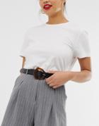 Asos Design Leather Tort Abstract Buckle Waist And Hip Belt-black