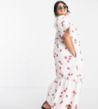 Nobody's Child Plus Tiered Smock Maxi Dress In Cream Strawberry Print-white