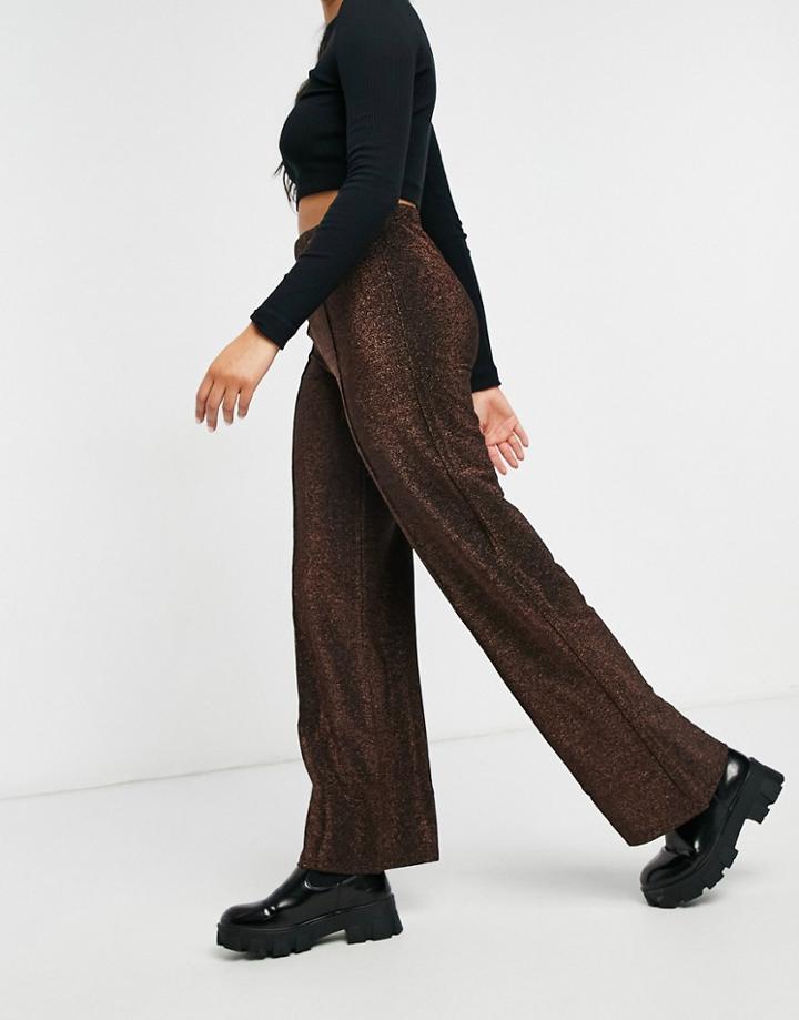 Pieces Crina Wide Leg High Waist Pants In Brown