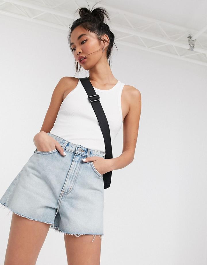 Weekday Rowe Organic Cotton Denim Mom Shorts In Morning Blue