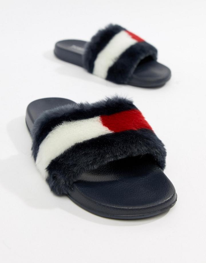 Tommy Jeans Faux Fur Slider - Navy