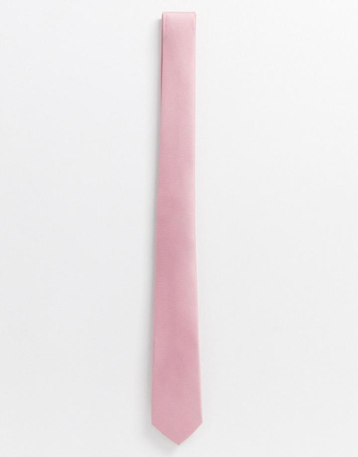 Asos Design Satin Slim Tie In Pink