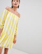Parisian Off Shoulder Stripe Swing Dress - Yellow