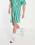 Bershka Collegiate Shorts In Green Stripe - Part Of A Set
