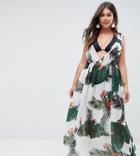 Asos Design Curve Tropical Print Frill Back Beach Maxi Dress - Multi