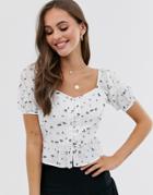 Influence Milkmaid Top With Puff Sleeves In Ditsy Print-white