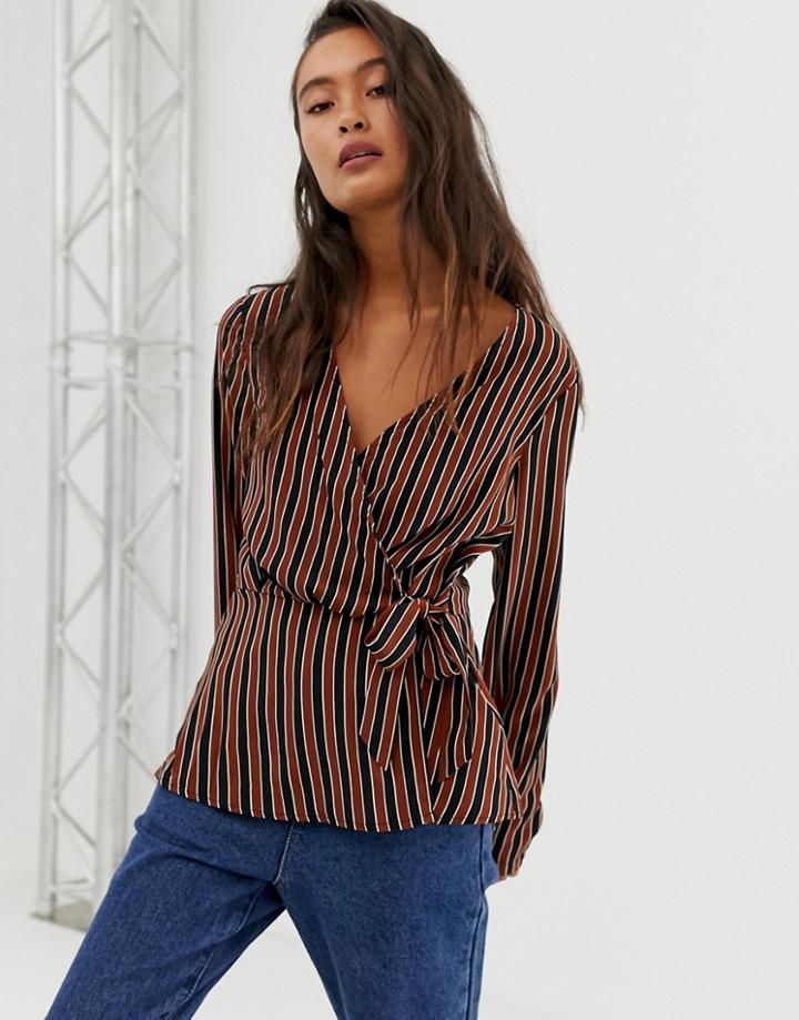 Blend She Beneto Stripe Wrap Blouse - Red